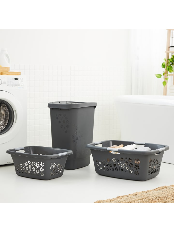 Rotho Flowers 3er-Set Wäschekorb 50l, Kunststoff (PP) BPA-frei in Anthrazit günstig kaufen onesize