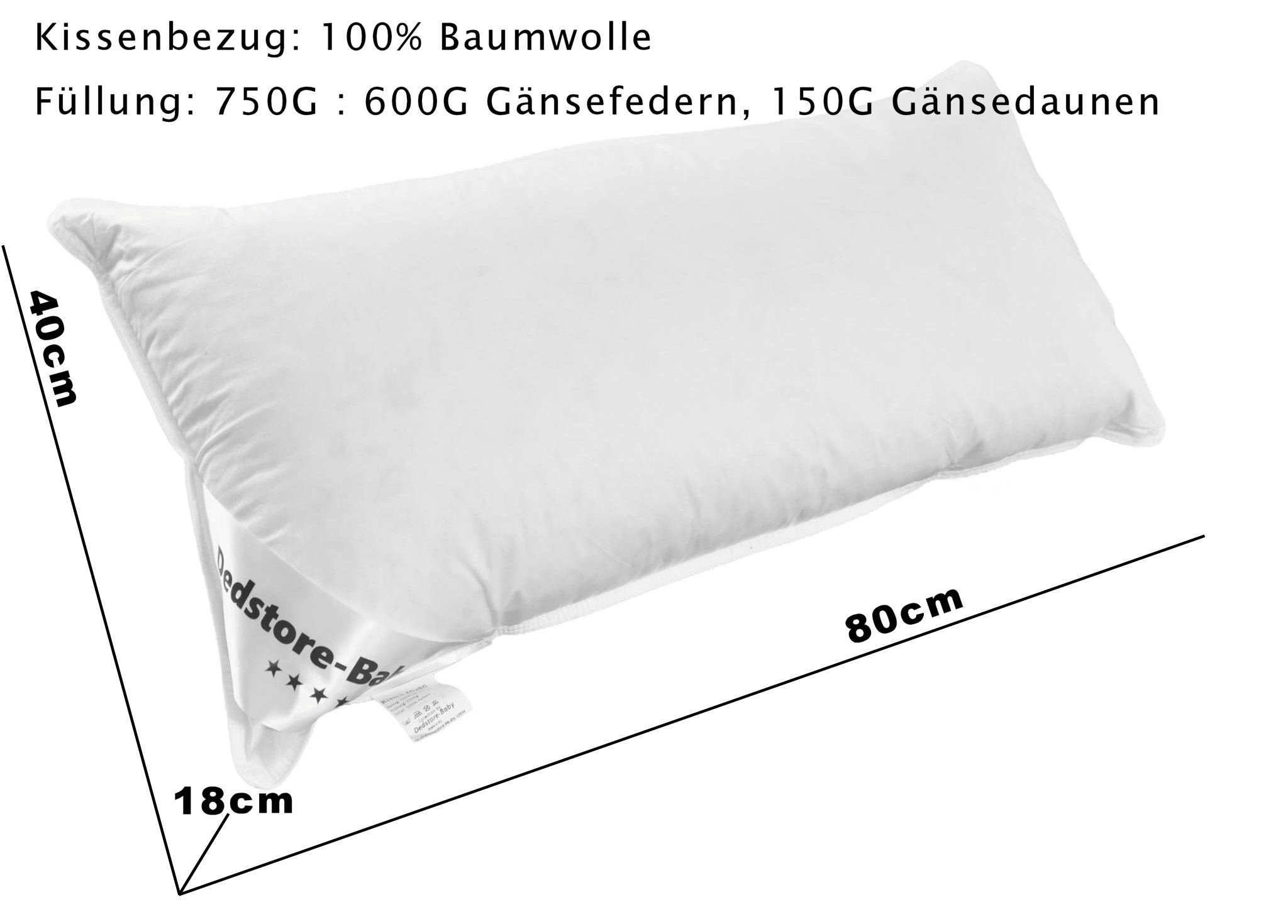 3-Kammer-Kopfkissen 40x80cm Federn Daunen Füllung 750g Hotelqualität Pillow, Dedstore-Baby, Füllung: Daunen-Federmischung, Bezug: 100%, Natur Kissen, 1tlg., Allergiker freundlich, Kopf-, Nacken- und Schulterbereich