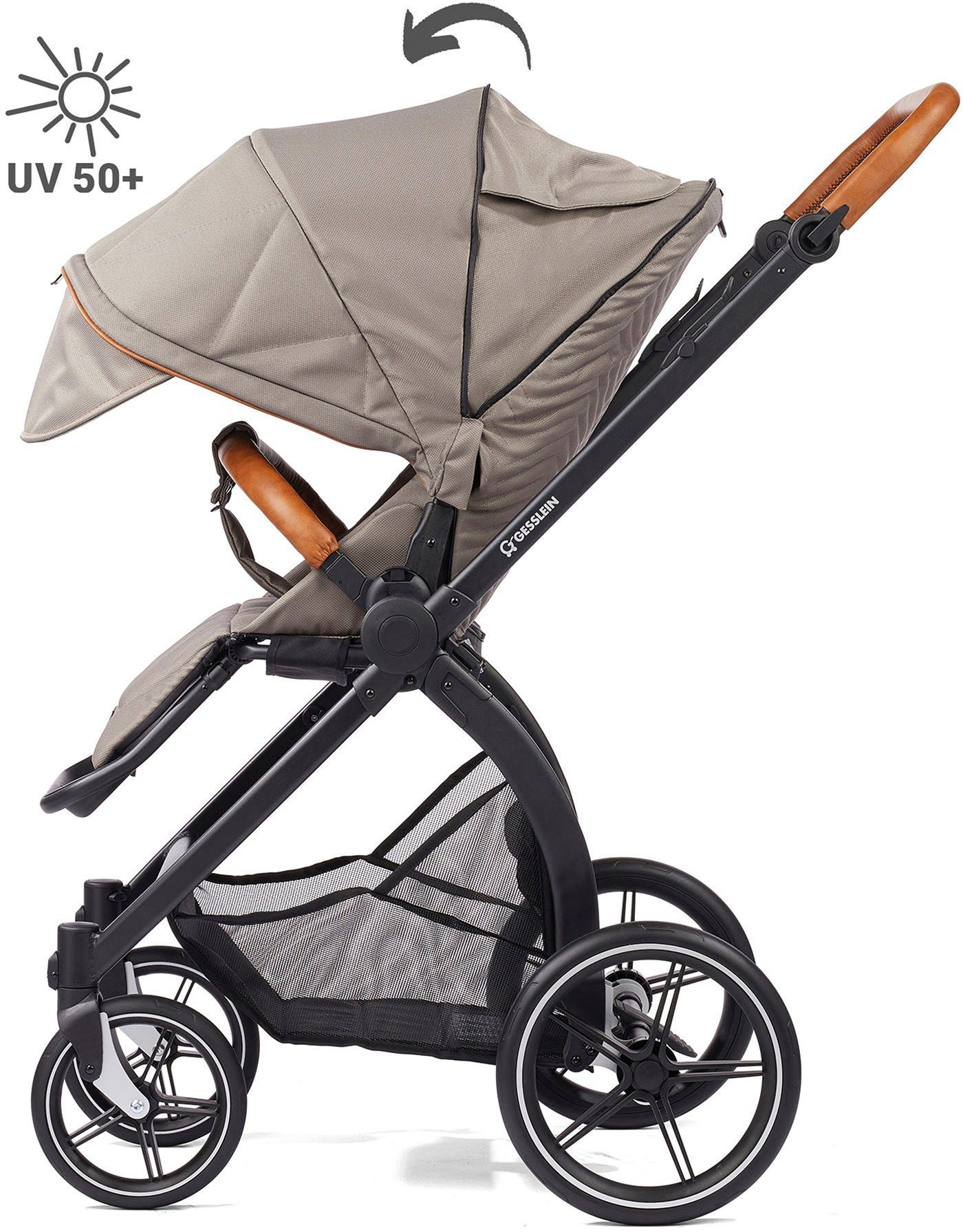 Gesslein Kombi-Kinderwagen FX4 Soft+ mit Aufsatz Style, moos/tabak, mit Babywanne C3 und Babyschalenadapter
