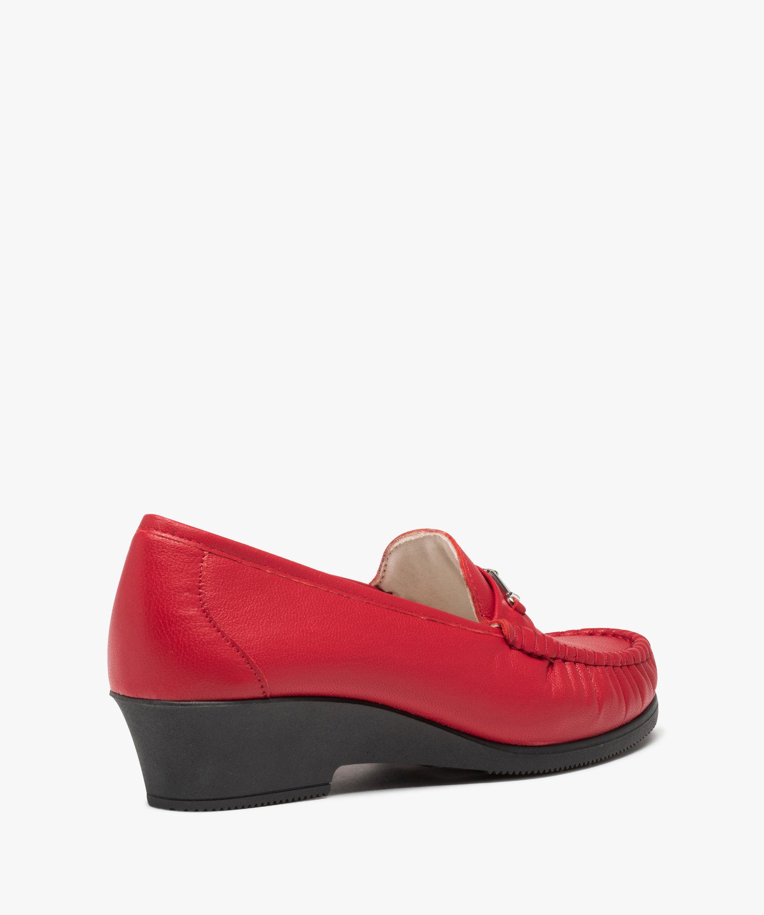 Mocassin femme confort à talon compensé dessus cuir uni rouge | GEMO