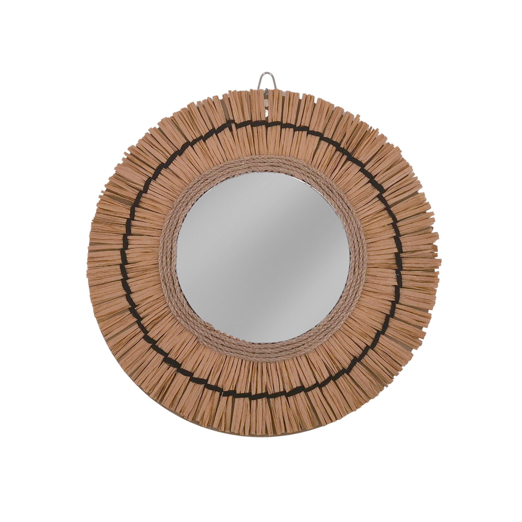 Miroir mural rond effet raphia