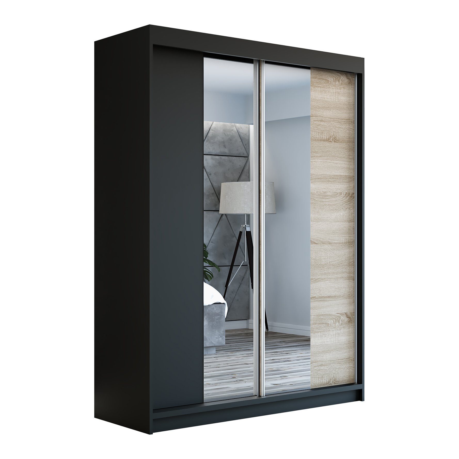 A&J MöbelLand GmbH Schwebetürenschrank NEO 160 cm 2-türig Schrank mit Spiegel