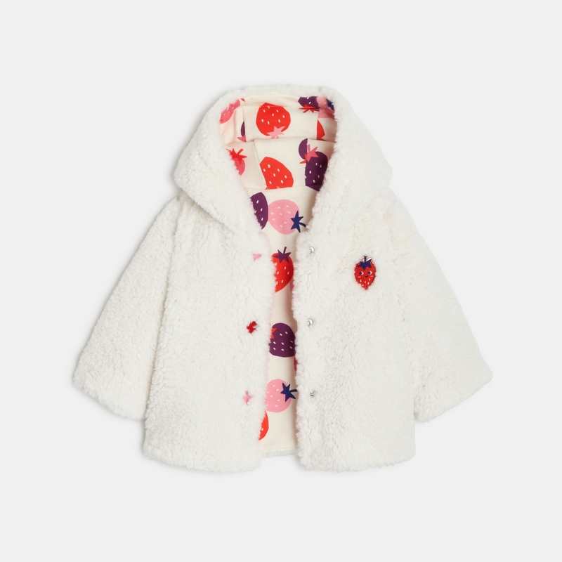 Manteau réversible à capuche bébé fille écru à motifs beige Catimini