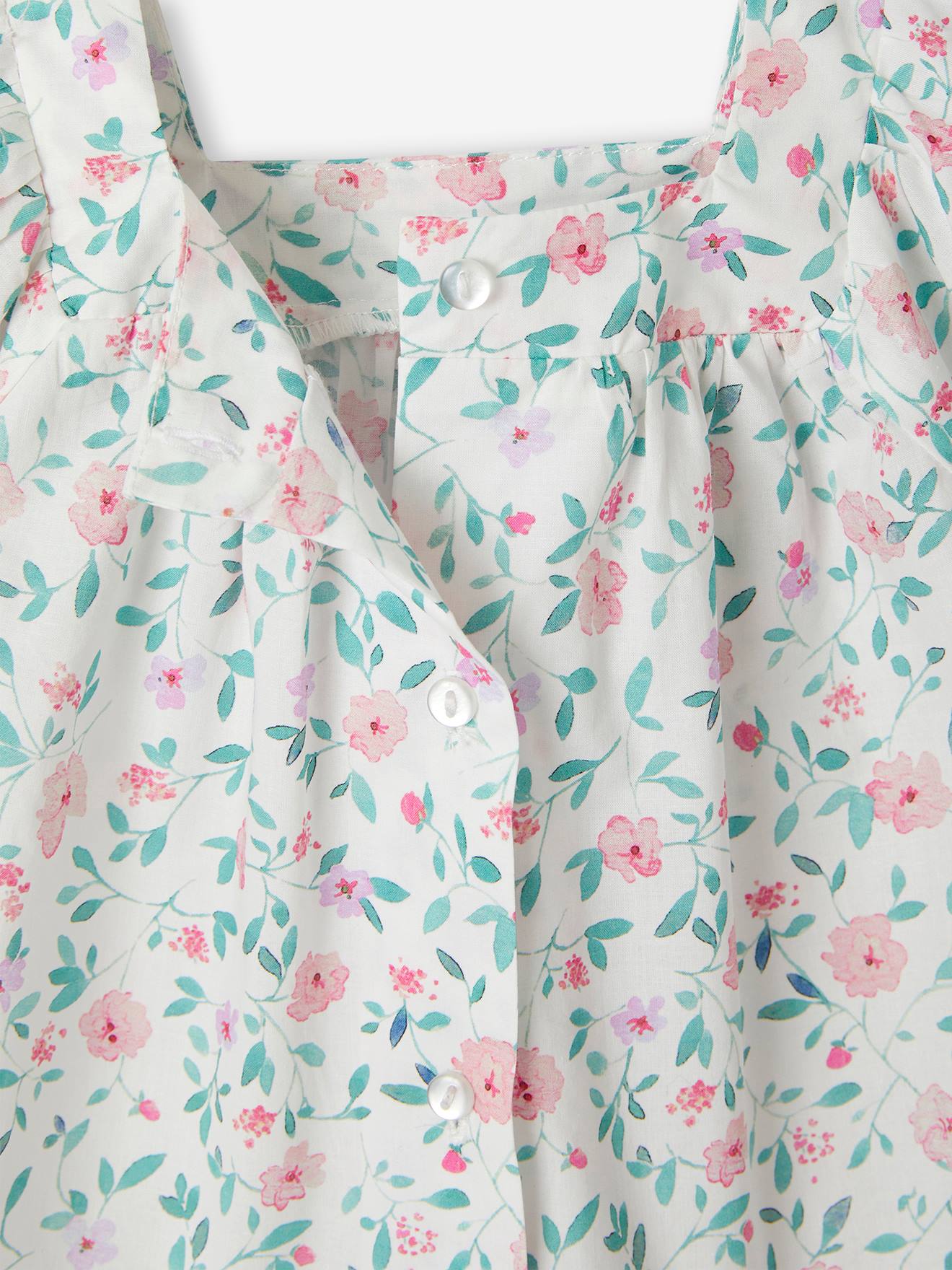 Vertbaudet Geblümtes Baby Kleid mit Schmetterlingsärmeln - wollweiß