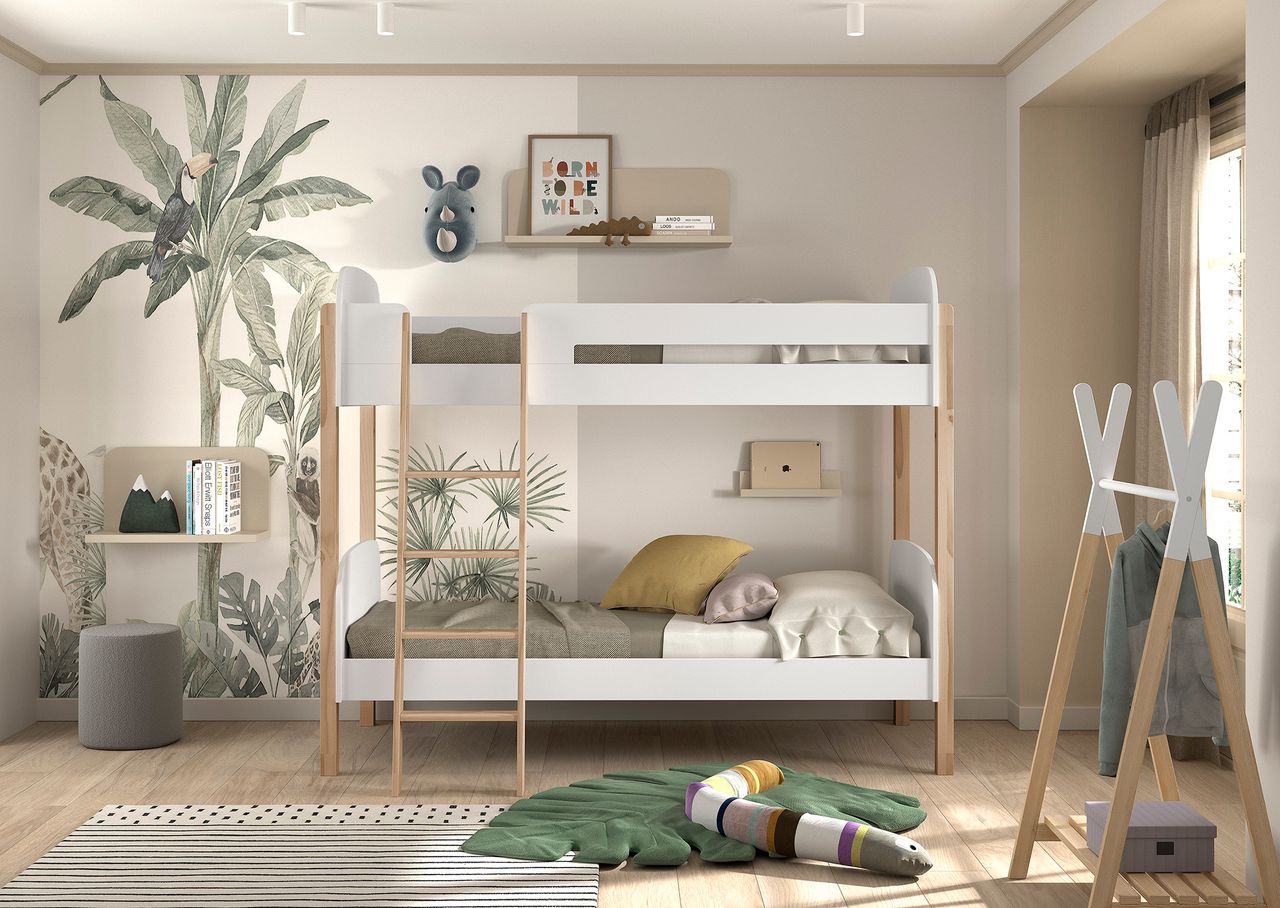 VIPACK Vipack - KIDDY Etagenbett, 2 LF 90x200cm, m. Rolllattenrost, weiß lackiert, Absatz Kiefer