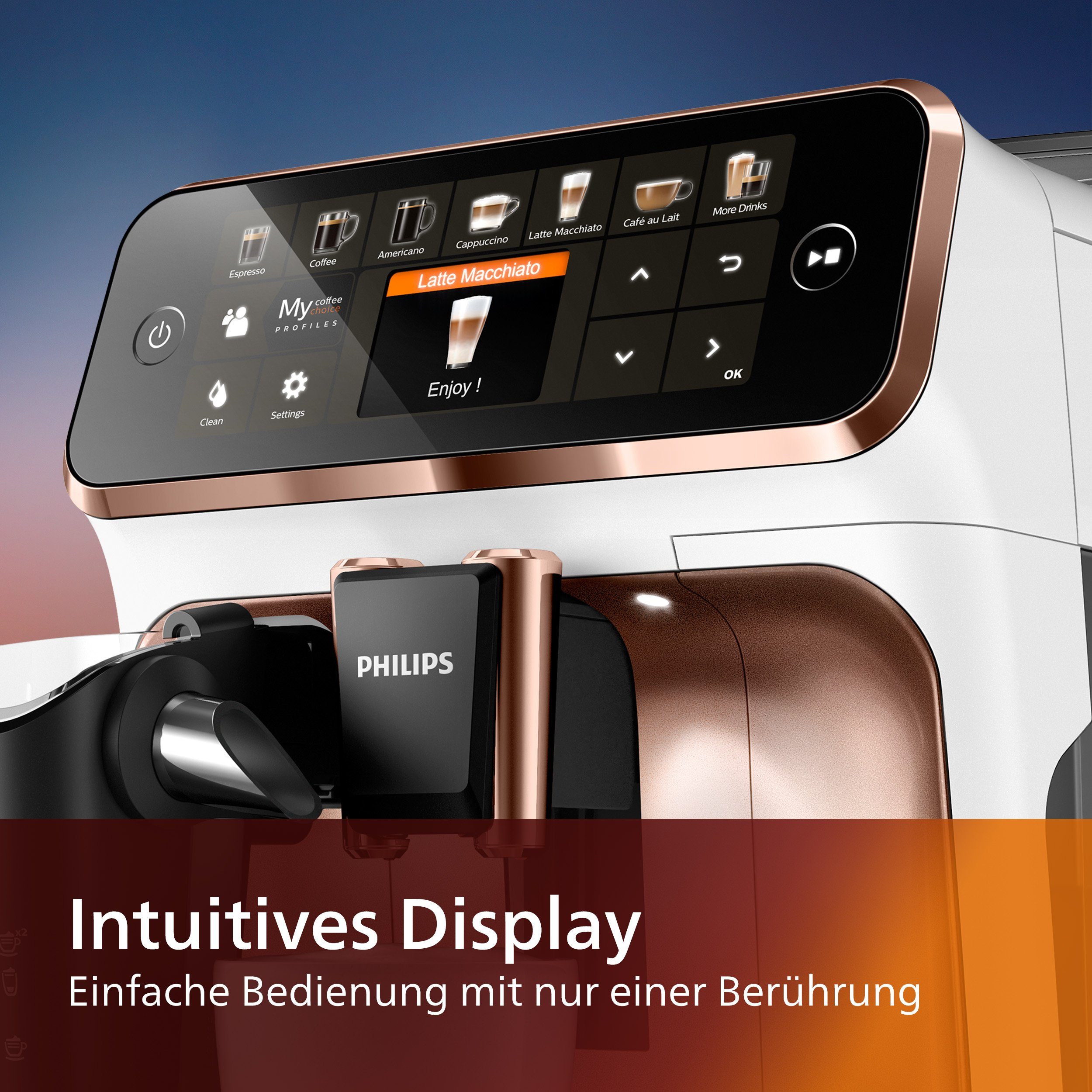Philips Kaffeevollautomat EP5443/70 5400 Series, 12 Kaffeespezialitäten, mit LatteGo-Milchsystem und TFT-Display