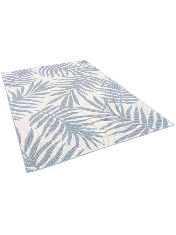 Pergamon In & Outdoor Teppich Flachgewebe Marbella Blätter in Blau günstig kaufen