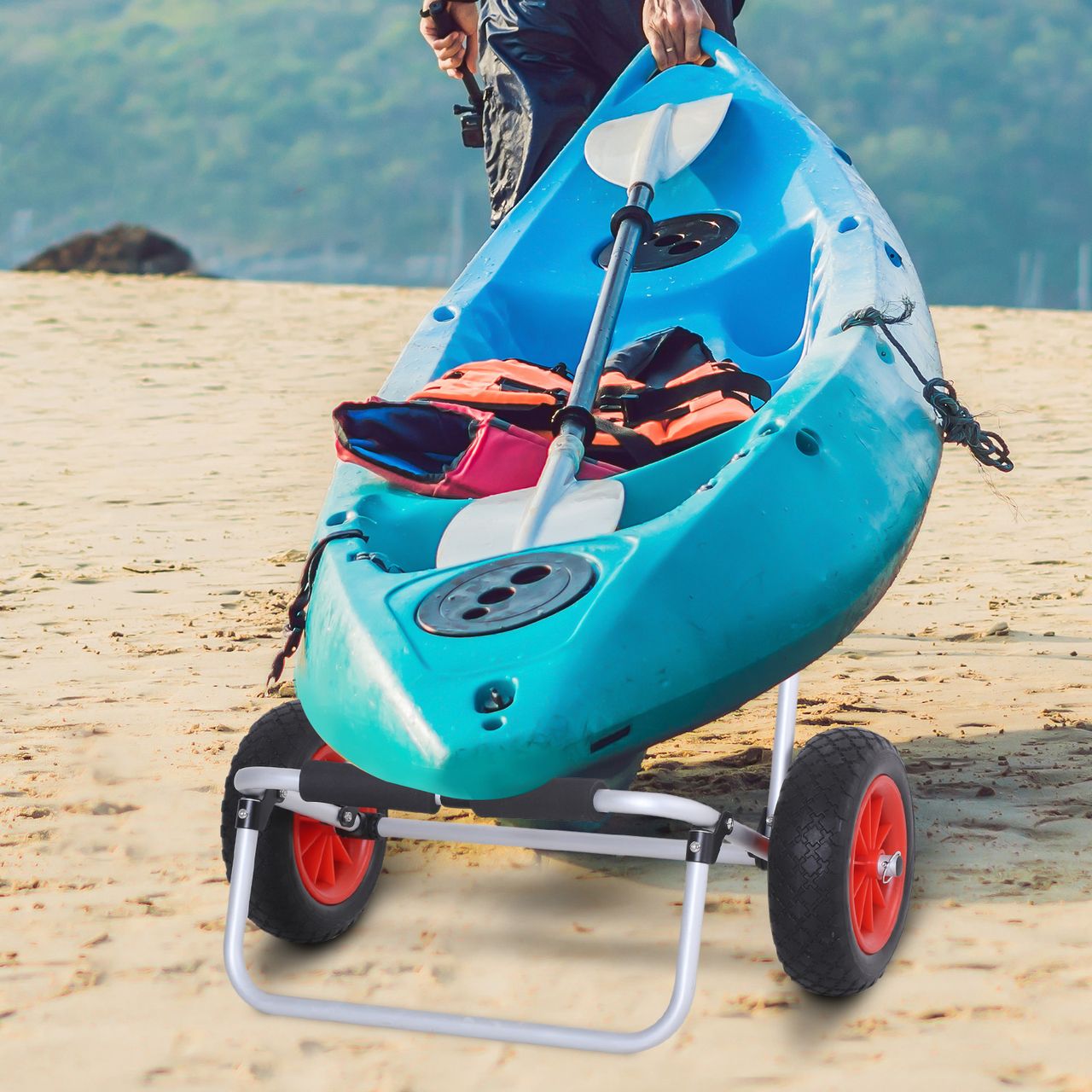 HOMCOM Kanuwagen Kajakwagen Surfwagen klappbar mit Gurt PU-Räder Alu bis 90 kg