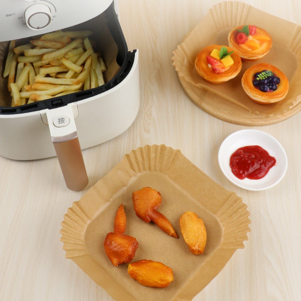 Yunnker Backpapier 100 Stück Backpapier für Heißluftfritteuse, Airfryer Backpapier, 16cm*4.5cm Geeignet für 3–4,5 l Heißluftfritteuse