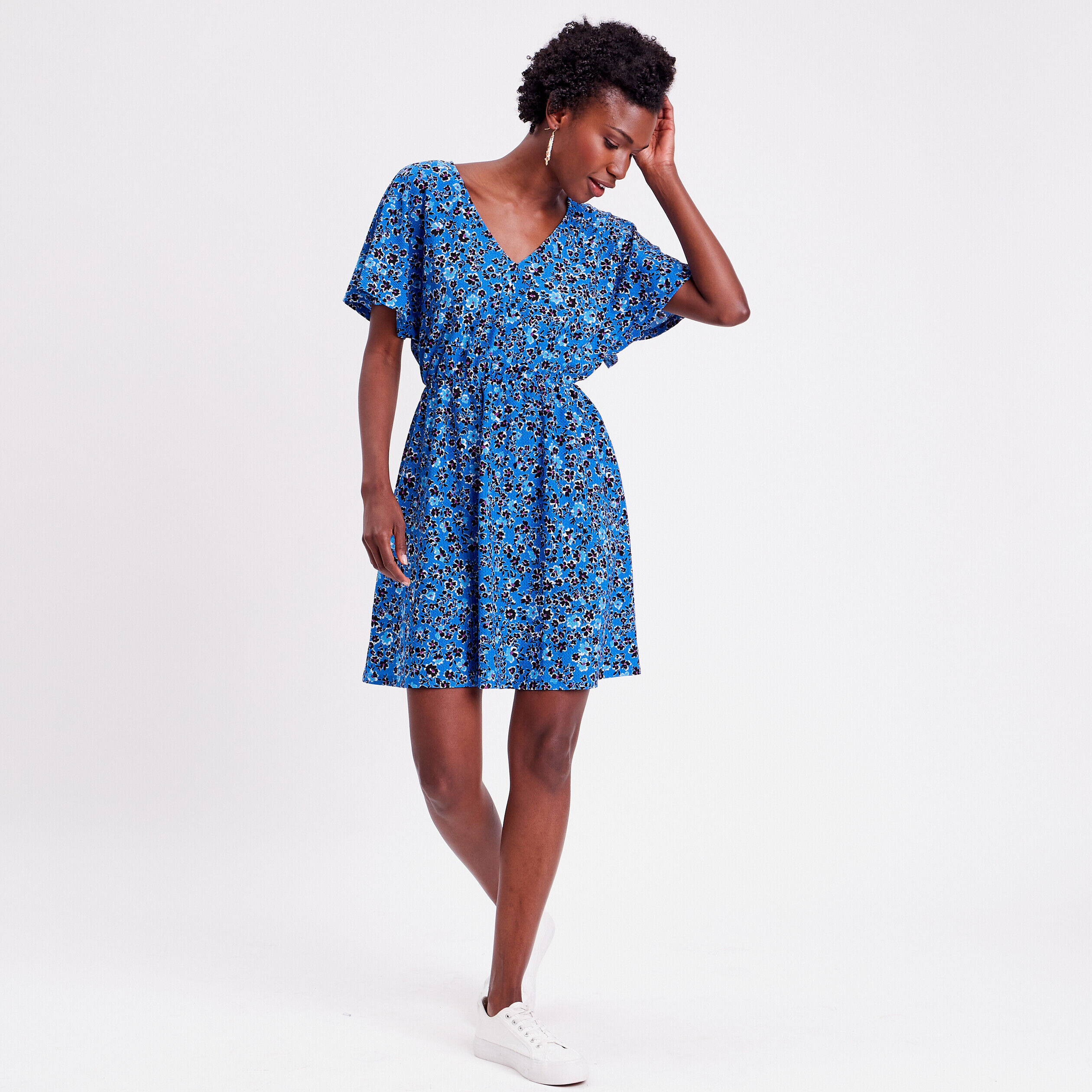 Robe évasée col en V bleu femme | Cache Cache
