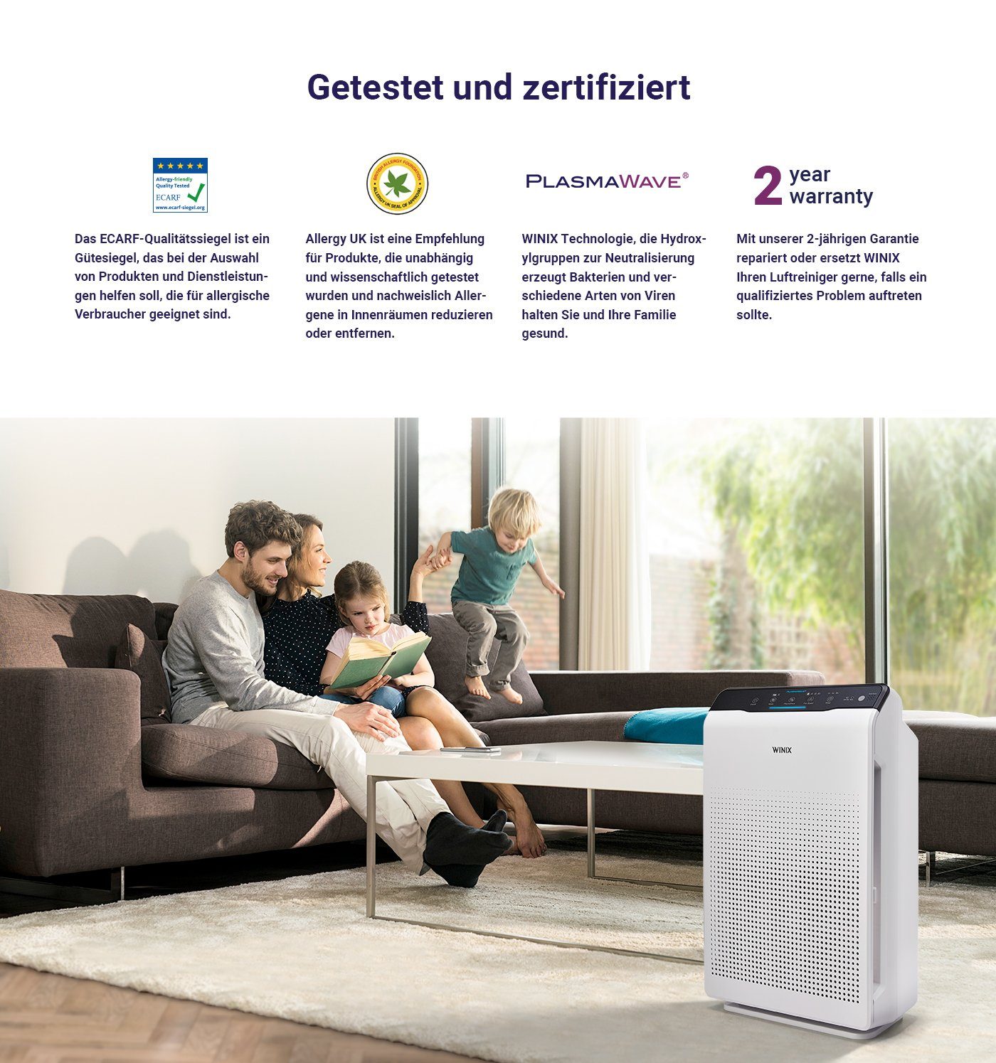 WINIX Luftreiniger ZERO, für 99 m² Räume, - Luftreiniger für Allergiker und CADR 390 m3/h