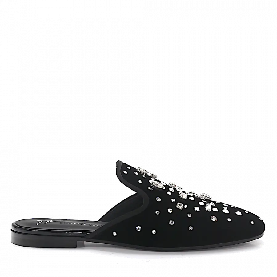 Giuseppe Zanotti - Pantolleten The Dazzling Elsa Samt Schwarz Strass - schwarz