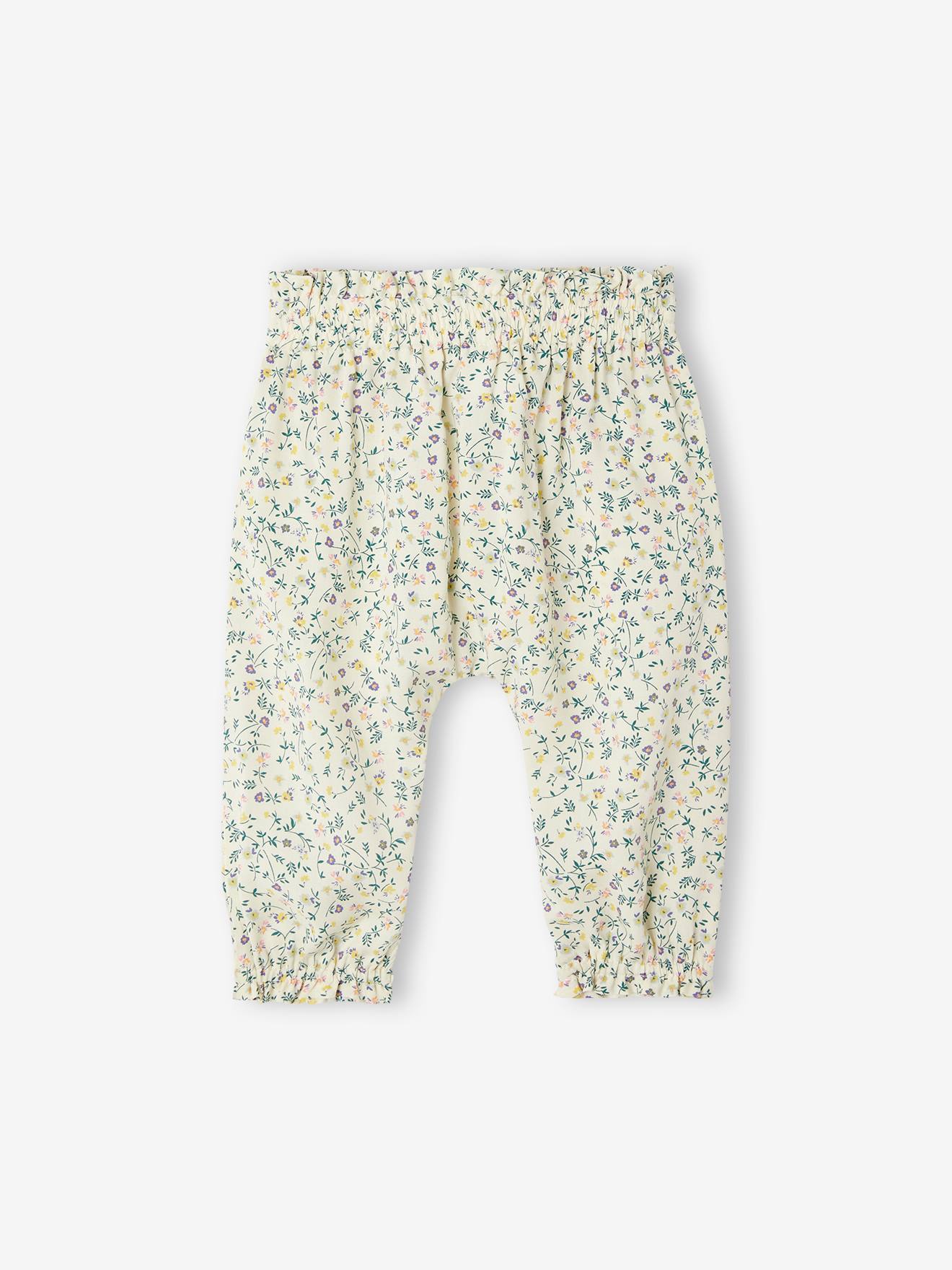 Vertbaudet Mädchen Baby Hose mit Dehnbund Oeko-Tex - grün bedruckt