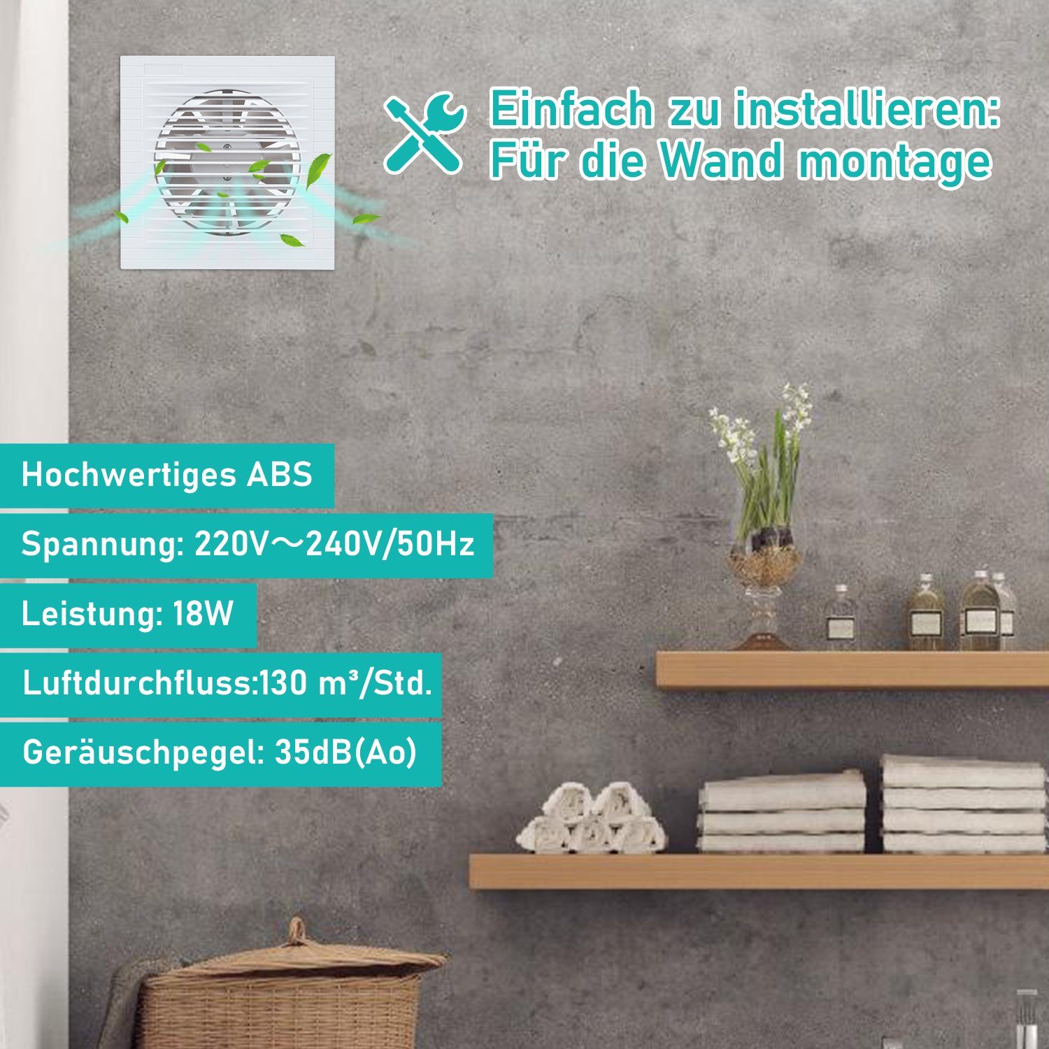Yakimz Wandventilator Badlüfter 100mm Ventilator Standard Wandlüfter Mit Rückflussleitblech