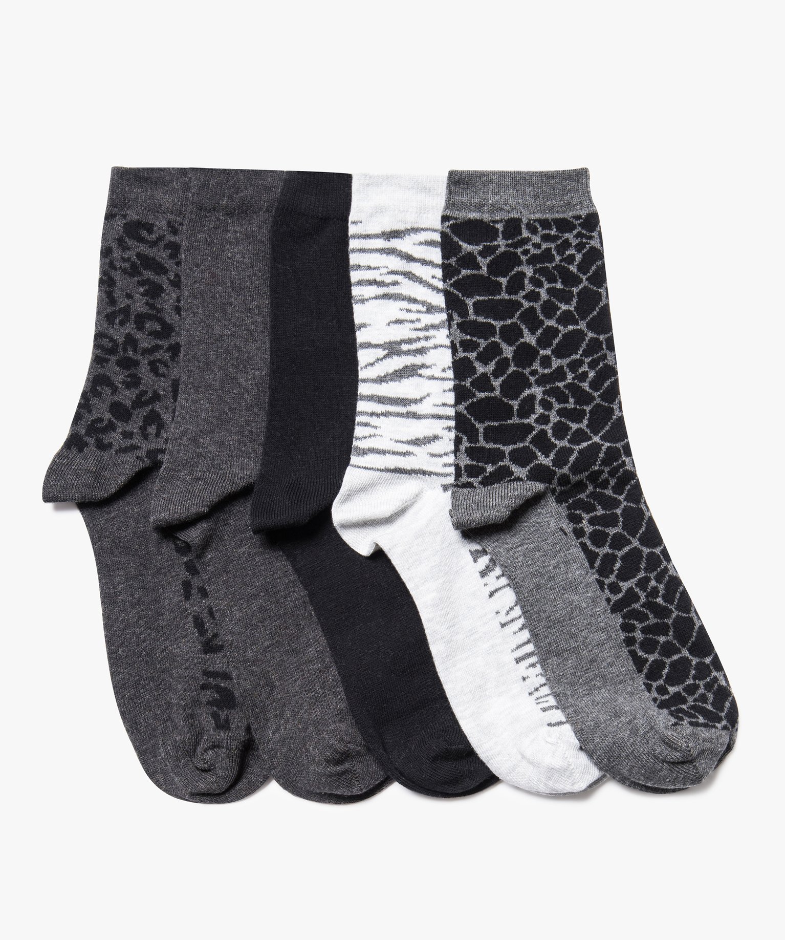 Chaussettes femme tige haute motif animalier noir | GEMO