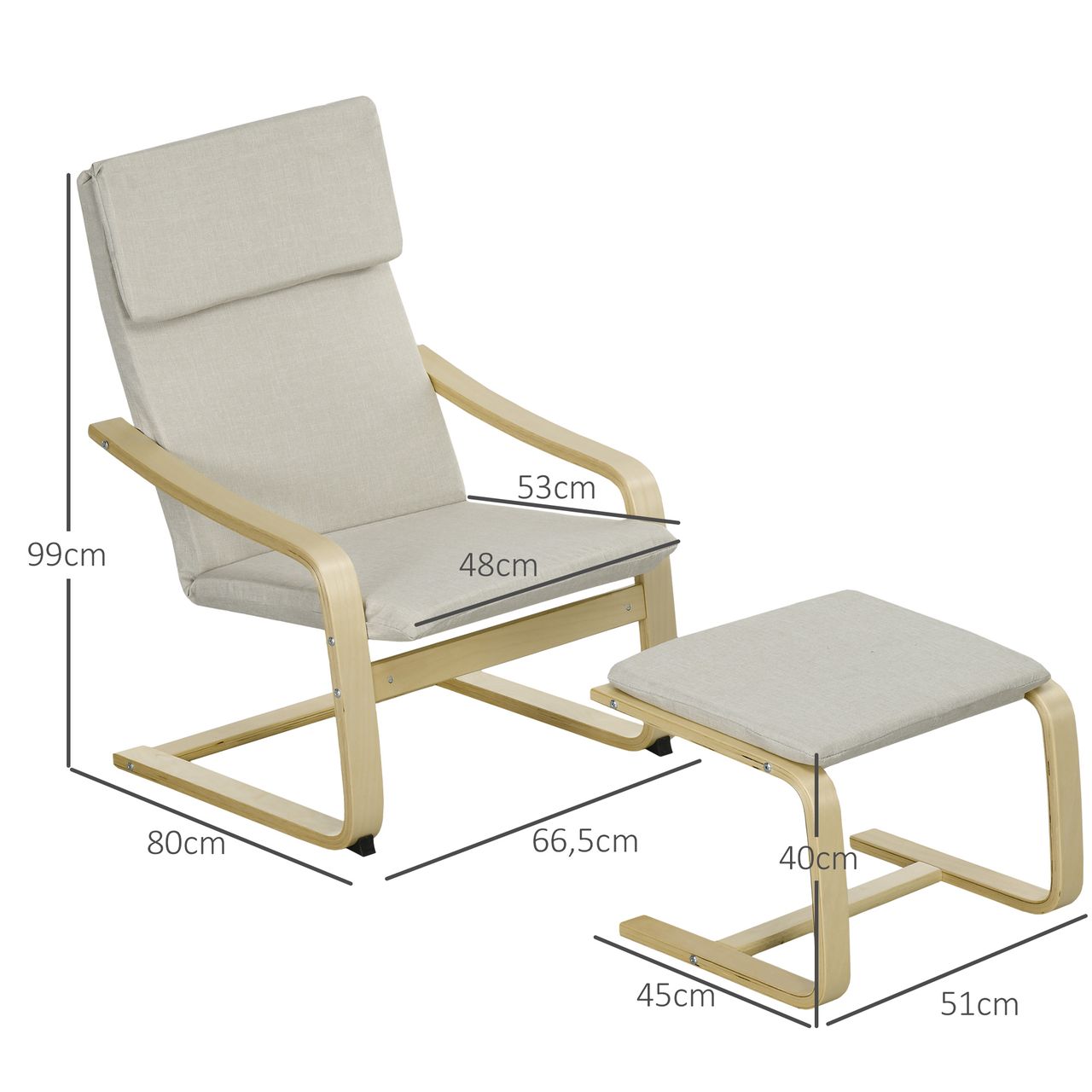 HOMCOM Relaxsessel mit Fußhocker Armlehnensessel Leinenbezug Holzgestell Braun