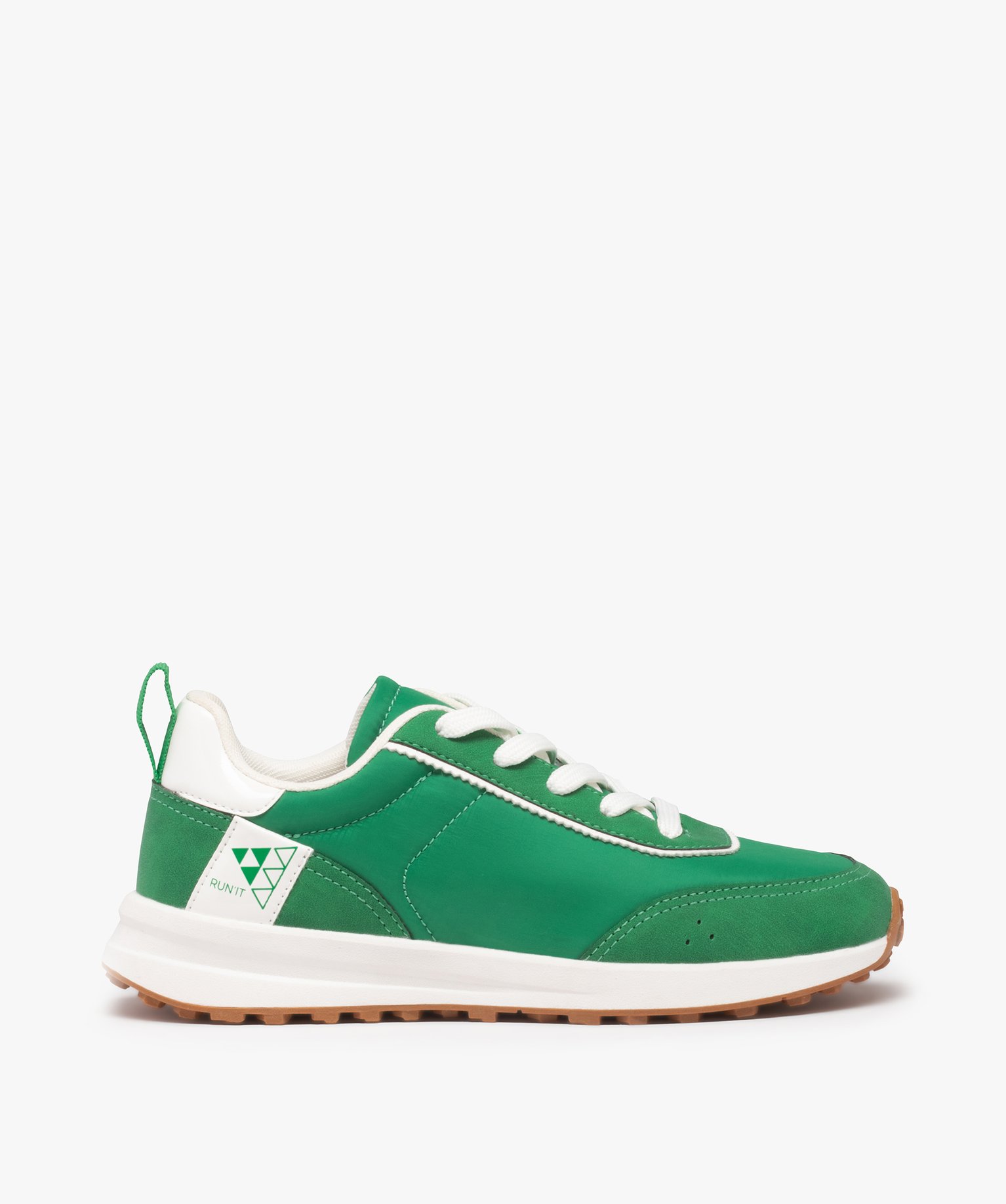 Baskets Garçon unies à lacets style retro running vert | GEMO