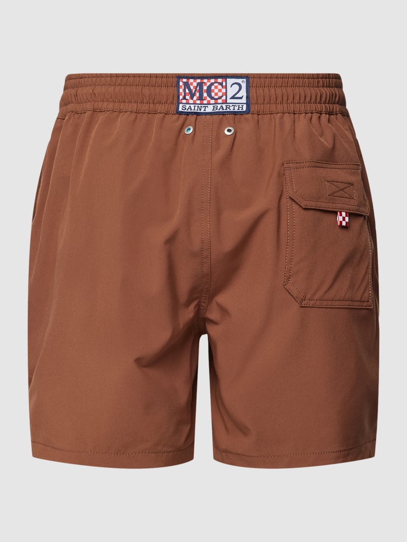 Badehose mit Label-Stitching Modell 'COMFORT' in mittelbraun