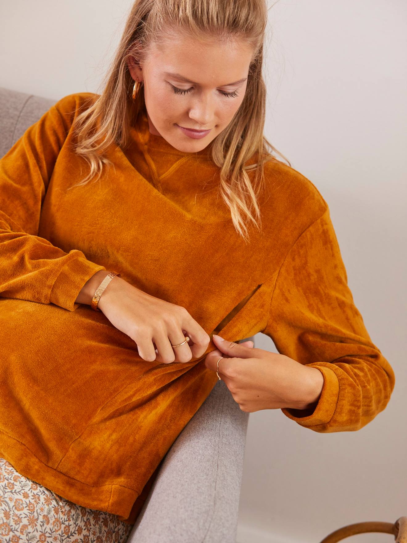 Ensemble 2 pièces homewear grossesse et allaitement marron