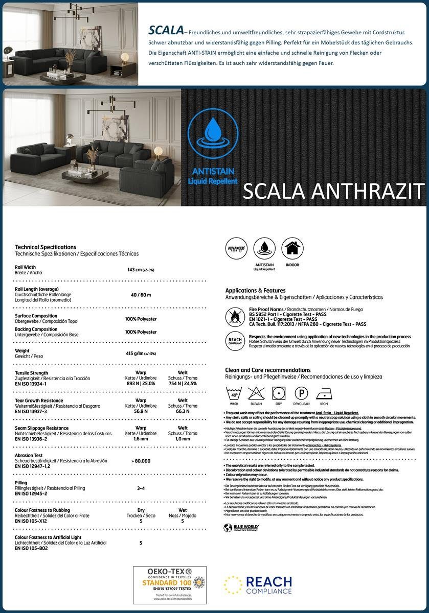 Beautysofa Ecksofa Lugano U large, 379 cm Ecke im modernes Stil, Velour oder Cord-Bezug, mit Wellenunterfederung, mit breite Armlehnen