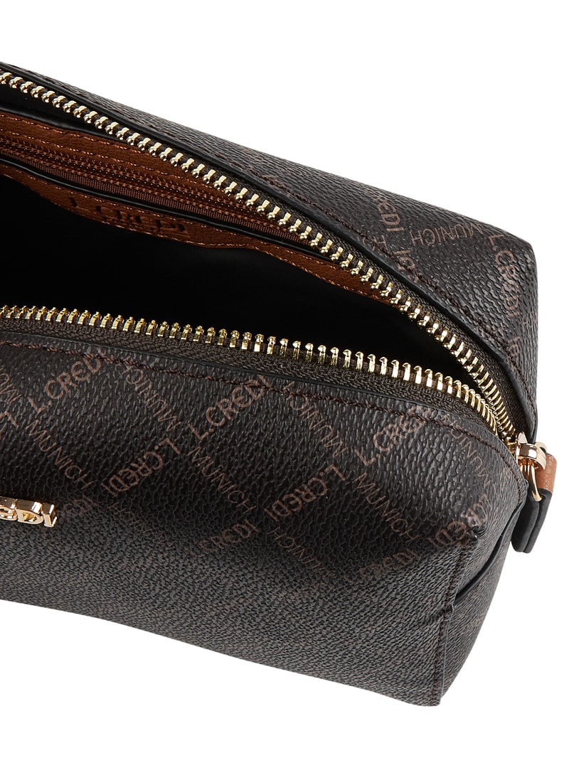 Kosmetiktasche mit Logo-Muster in mittelbraun