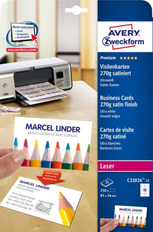AVERY Zweckform Quick and Clean Visitenkarten 270 g/m² Weiß 25 Blatt à 10 Stück