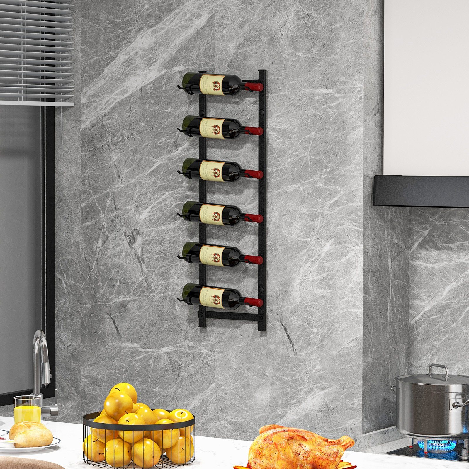 COSTWAY Weinregal, Wand, Metall, für 6 Flaschen, Industrial, 13,5x22x73cm