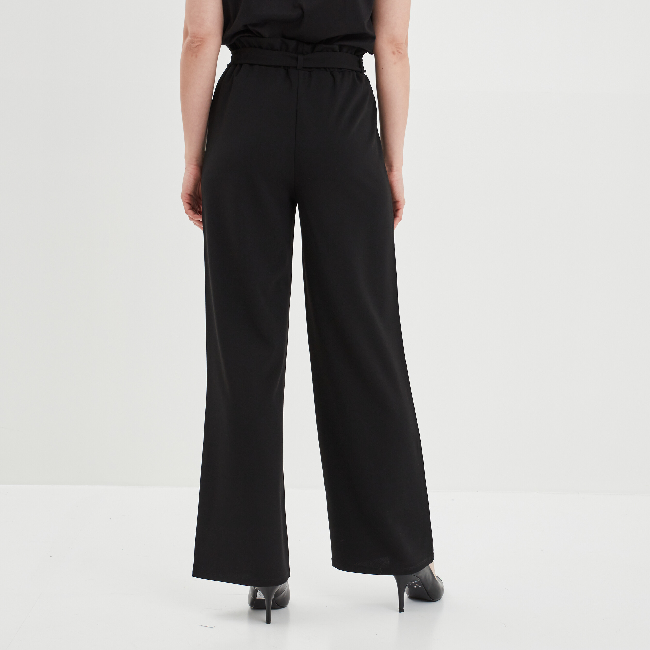 Pantalon large ceinturé noir femme | La Halle