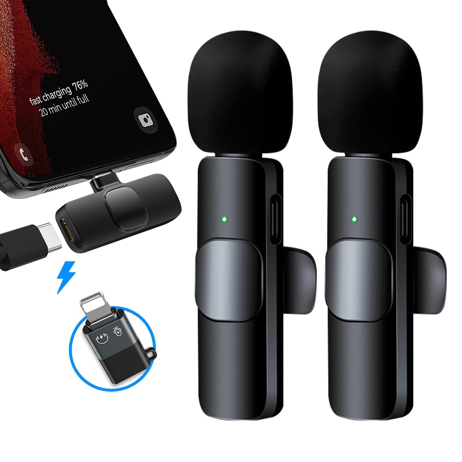 Bedee Mikrofon Mikrofon, Lavalier für Smartphone, Mini Microphone Plug & Play (Lavalier Mikrofon, Wireless Mini Mikrofon, 1-tlg), für Aufnahme,Live Streaming,YouTube