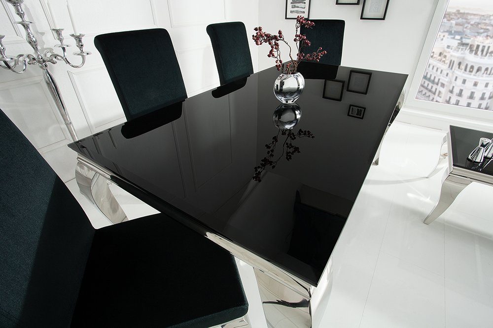 riess-ambiente Esstisch MODERN BAROCK 180cm schwarz, Tischplatte aus Opalglas · Edelstahl-Beine