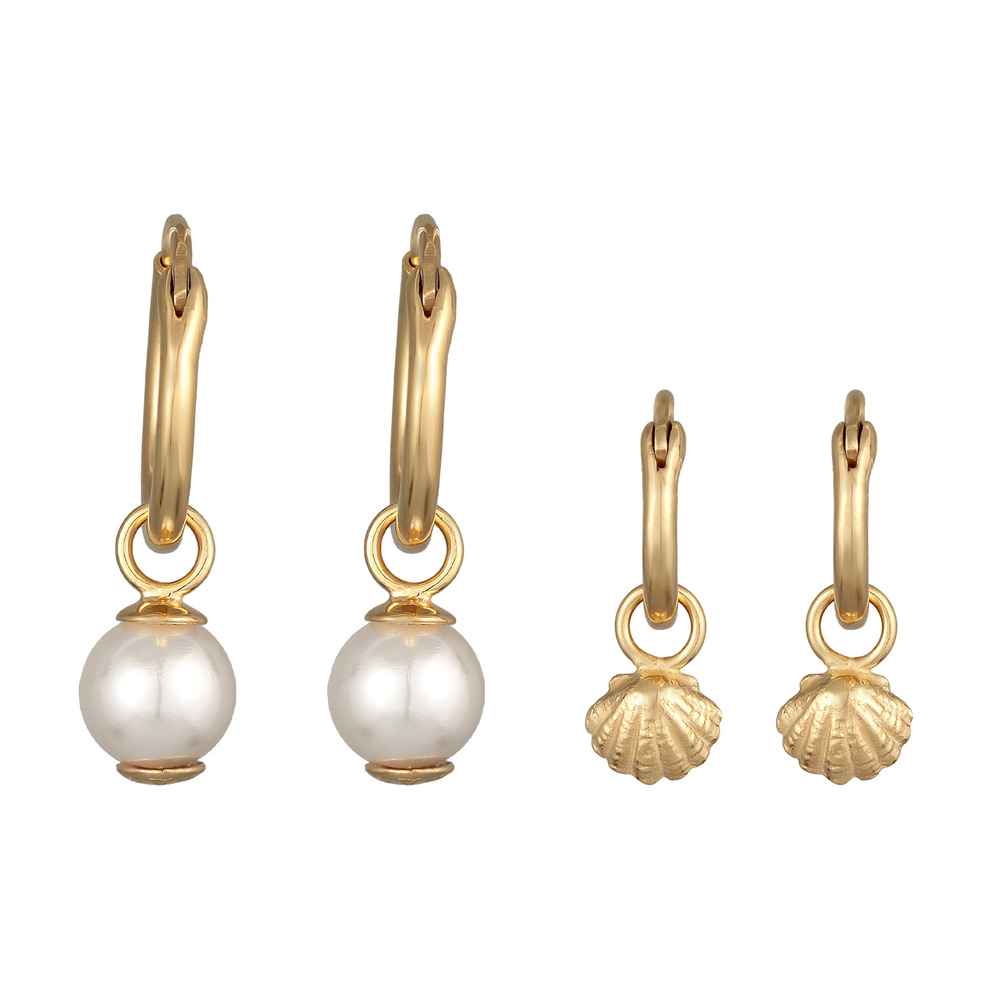 Elli Elli Boucles d'Oreilles Femmes créoles pendentif coquillage set de 2 avec perles  Boucles d'oreilles