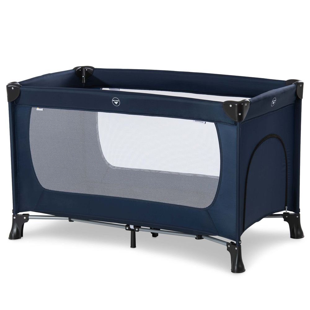 Hauck Baby-Reisebett Dream'n Play Plus - Navy, Baby Kinder Reisebett mit Matratze, 2 Spannbettlaken & Insektenschutz