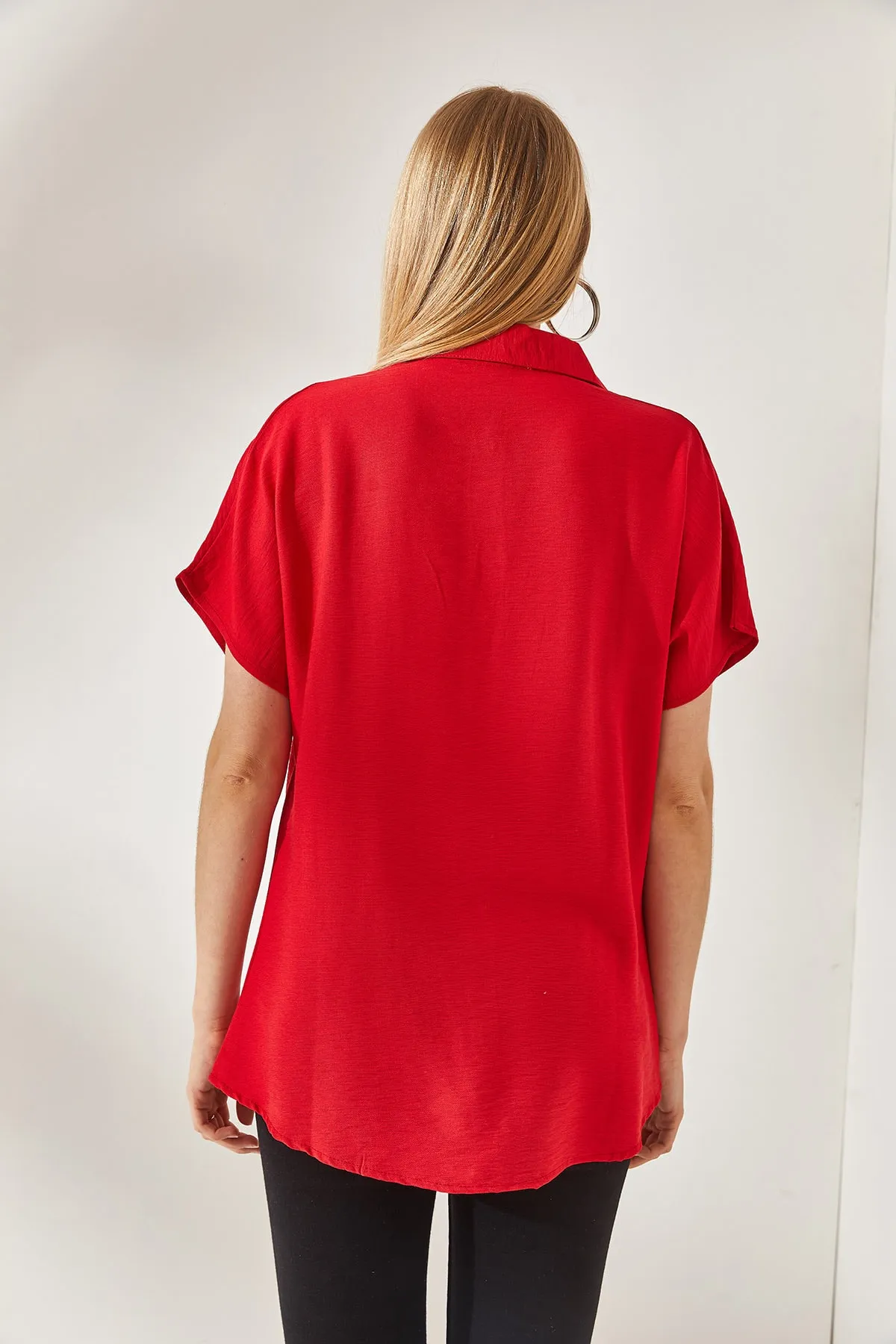 Olalook  Rotes Fledermaus-Übergröße-Leinenhemd für Damen GML-19001109