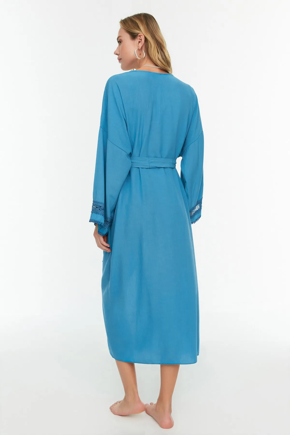 Trendyol Collection  Türkisfarbenes Midi-Webband mit Gürtel, Accessoires aus 100 % Baumwolle, Kimono und Kaftan TBESS21KM0008
