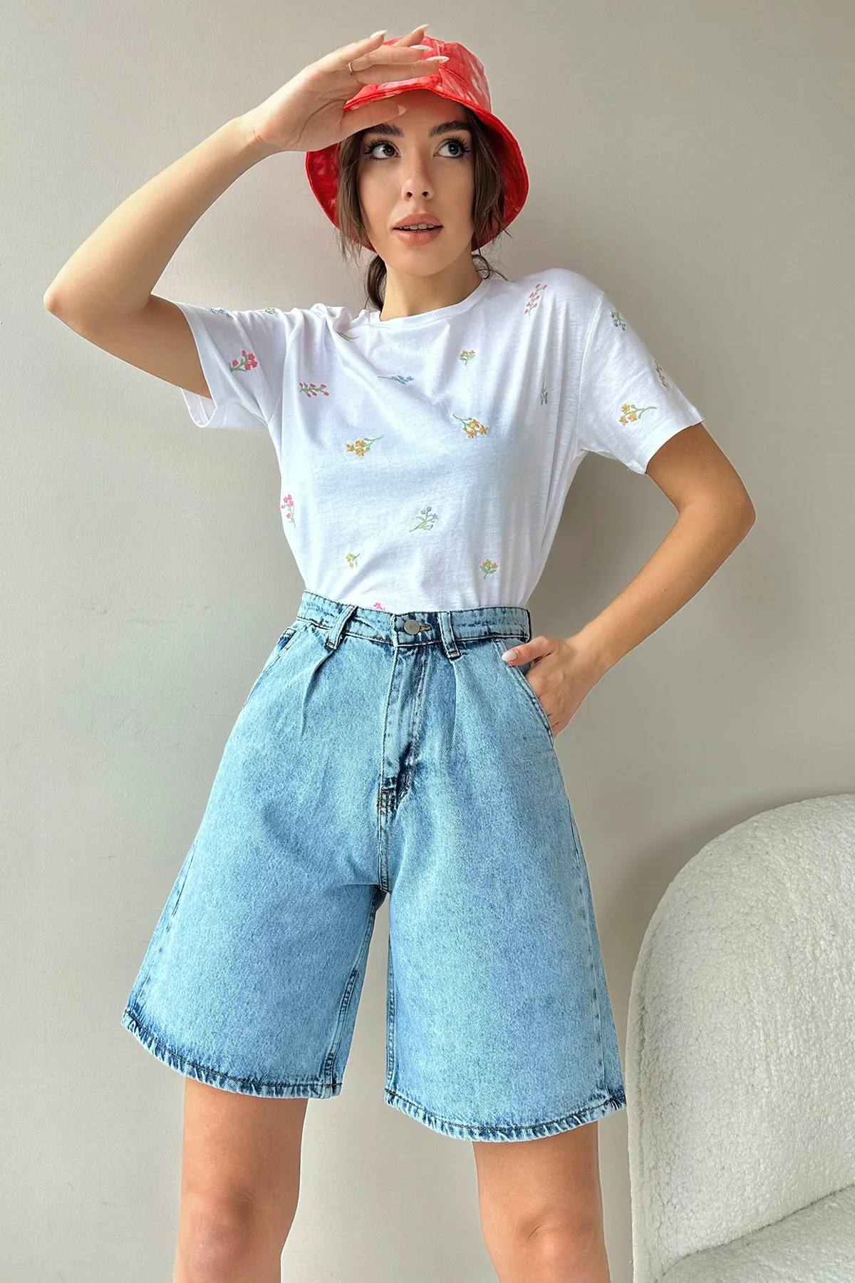 Trend Alaçatı Stili  Shorts - Blau - Hoher Bund