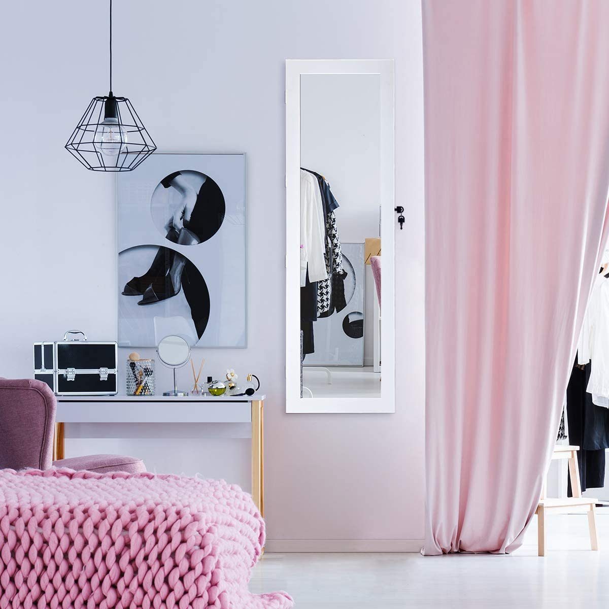 COSTWAY Schmuckschrank abschließbar, hängend Tür und Wandmontage, 15 LED