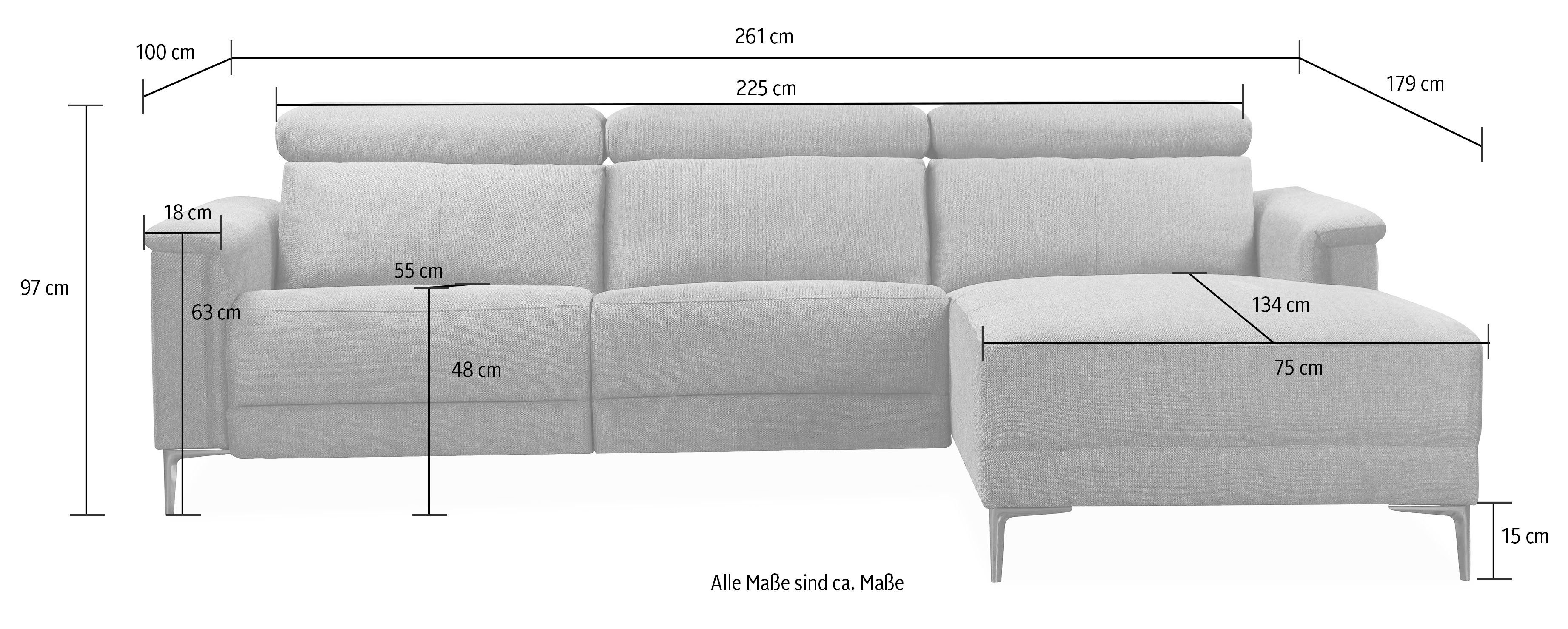 Places of Style Ecksofa Lund mit Recamiere in Echtleder, Kunstleder, Webstoff, mit man. o. elektr. Relaxfunktion und USB/ Kopfteilverstellg