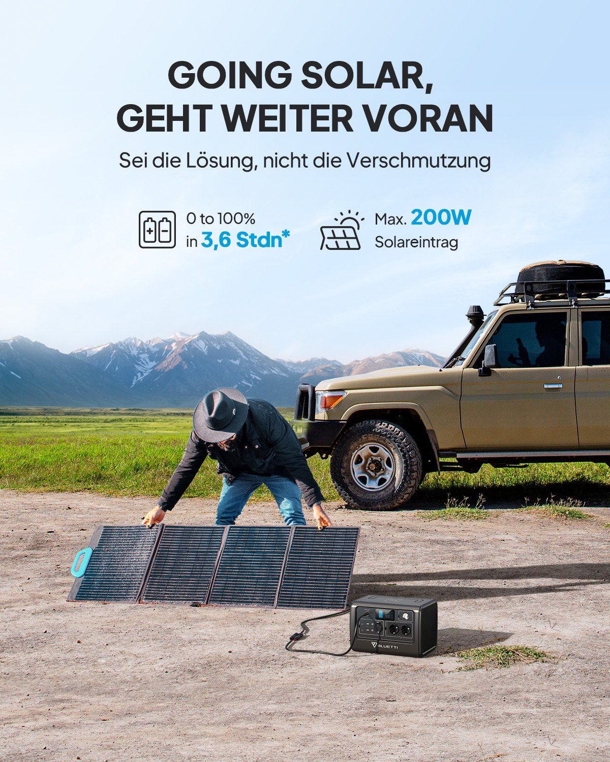 BLUETTI Stromerzeuger EB70 716Wh/1000W Solar Generator, (für Outdoors Camping, 1-tlg)