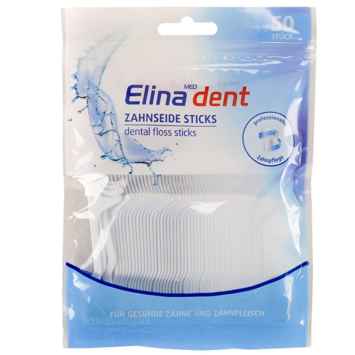 Marabellas Shop Zahnseide-Stick Elina Dent 5er Zahnseide Sticks 50-er Packung Mundpflege und Reinigung, mit Zahnstocher