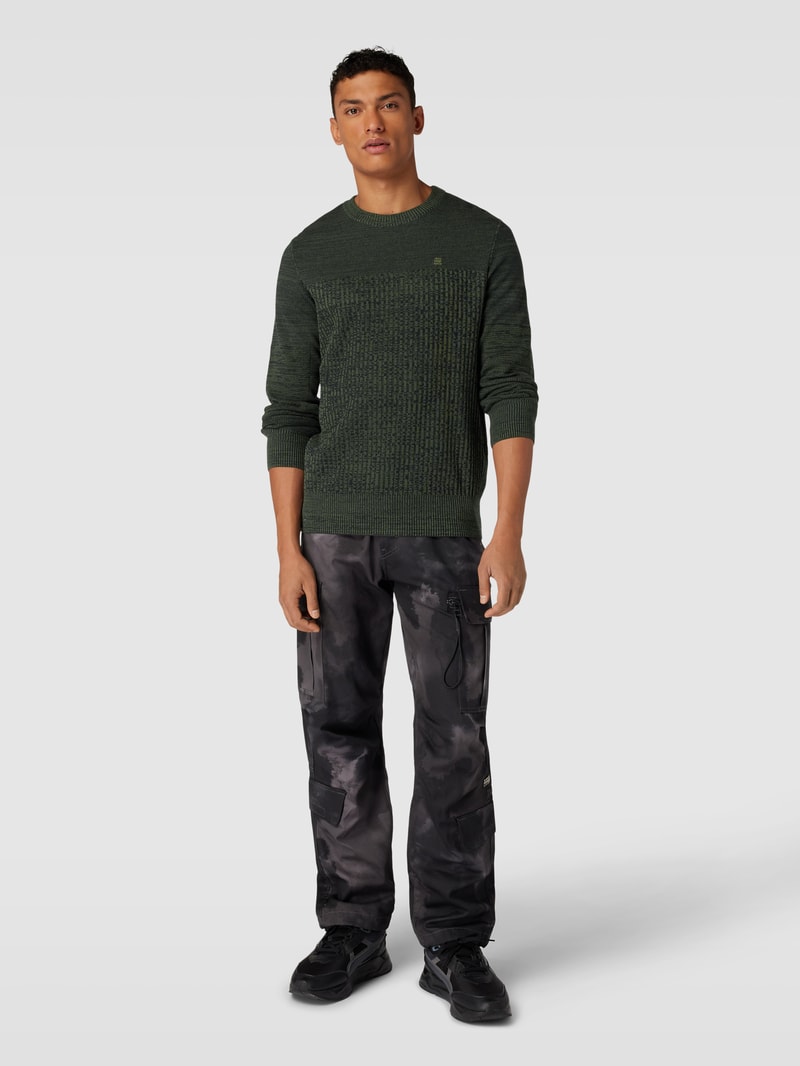 Strickpullover mit Strukturmuster in dunkelgrün meliert