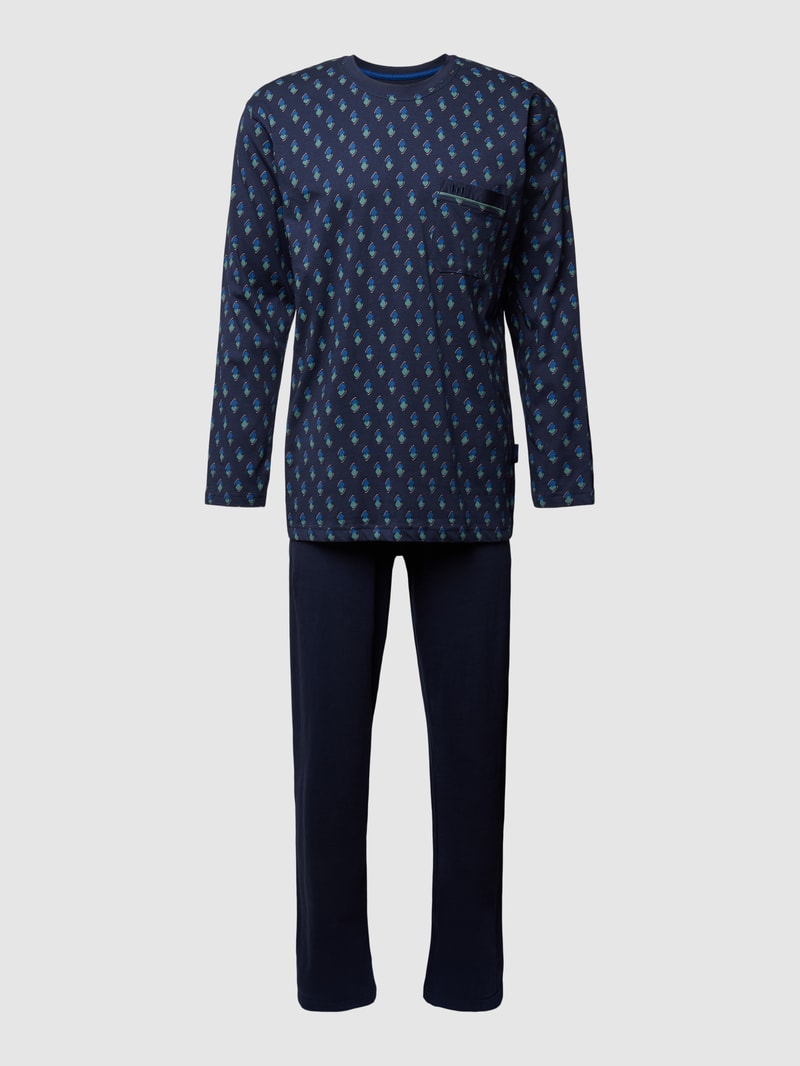 Pyjama mit Allover-Muster Modell 'PURE COTTON' in blau