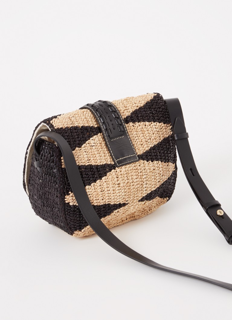 ba&sh Raffia teddy crossbody bag with leather details