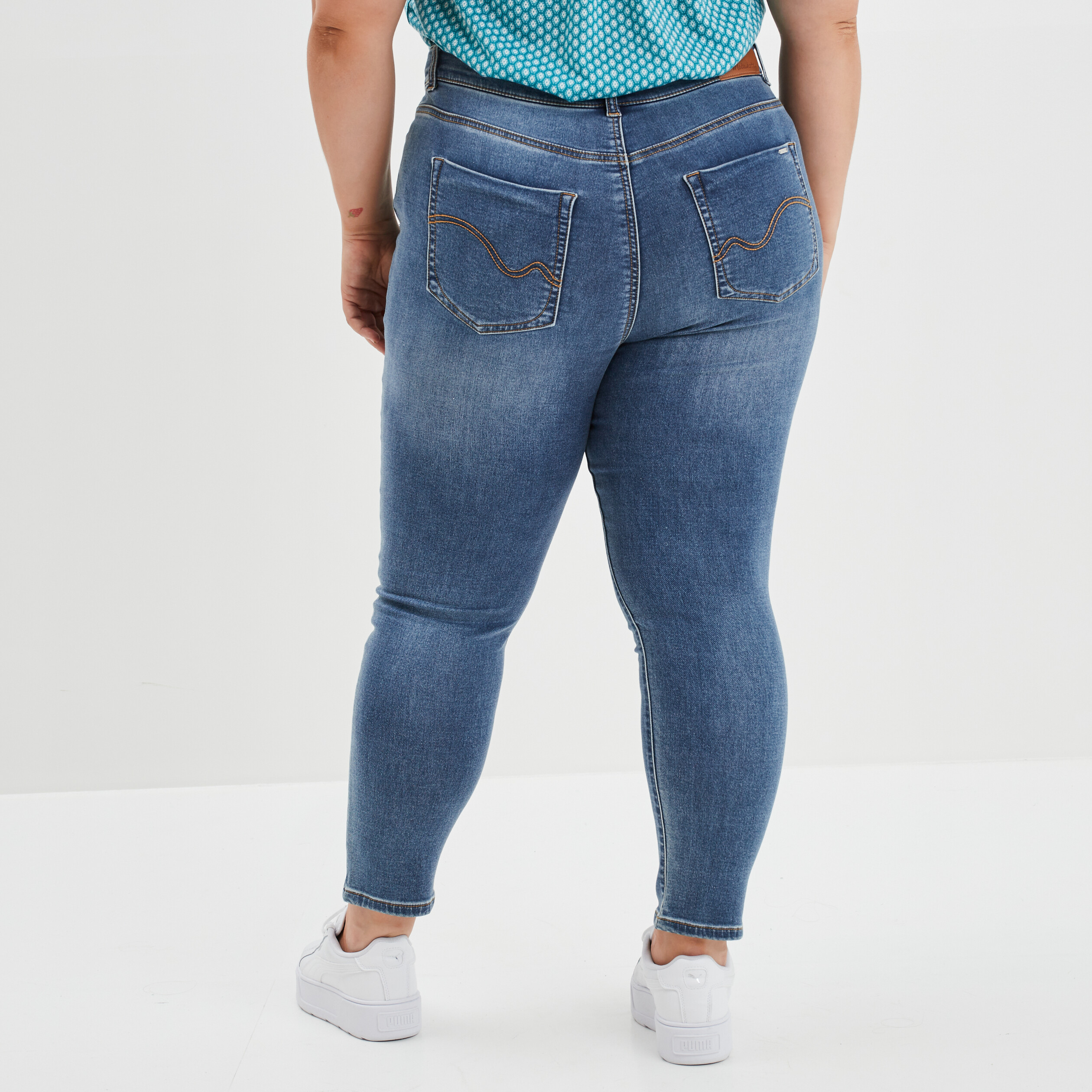 Jeans slim taille haute 7 8ème denim stone femme grande taille | La Halle