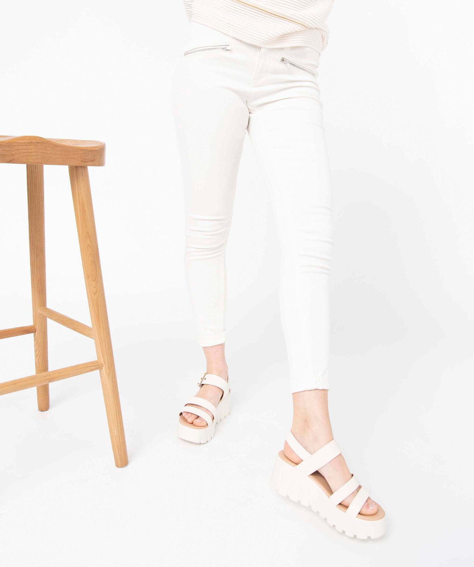 Pantalon femme en toile extensible coupe Skinny blanc | GEMO