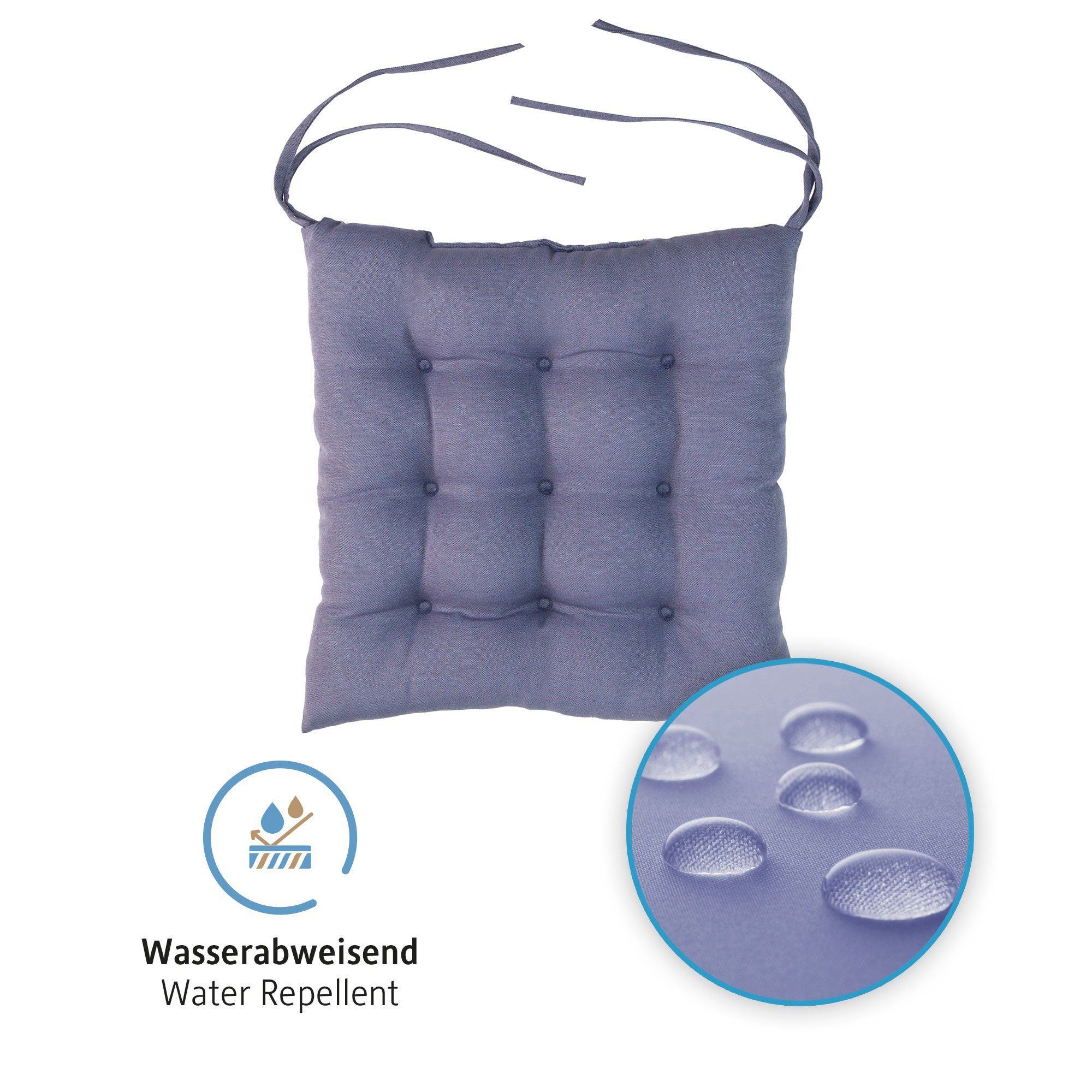 Komfortec Stuhlkissen 4er Set 40x40 cm mit Bändern, Baumwolle Sitzkissen 220 g/m², Wasserabweisend Dekokissen, Sitzauflage für Innen- & Außenbereich