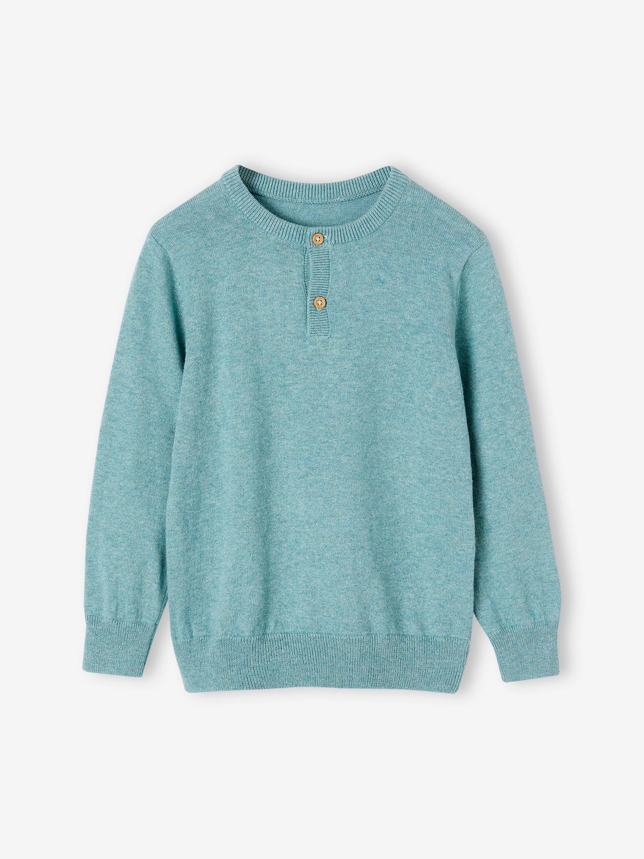 Vertbaudet Jungen Pullover mit Henley-Ausschnitt Oeko-Tex, personalisierbar - beige meliert