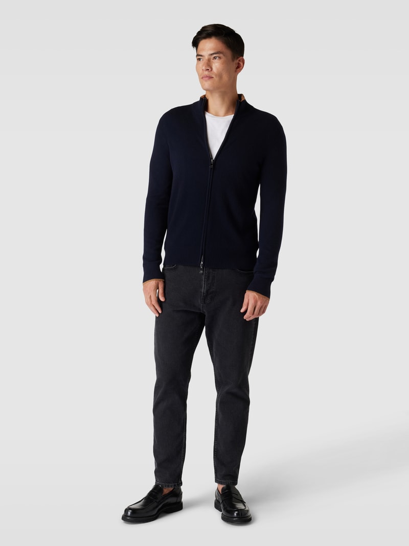Strickjacke aus Kaschmir mit Kontraststreifen Modell 'Cashmono' in marineblau