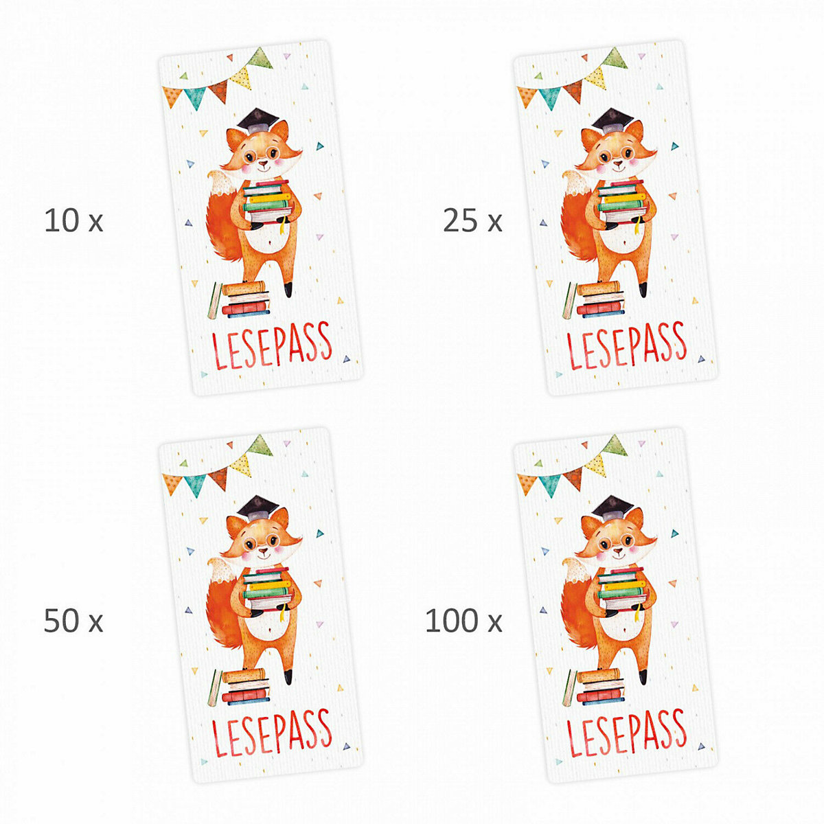 Lesepass Schlaufuchs Lesezeichen zum lesen üben Grundschule 10-100 Stück Lesezeichen