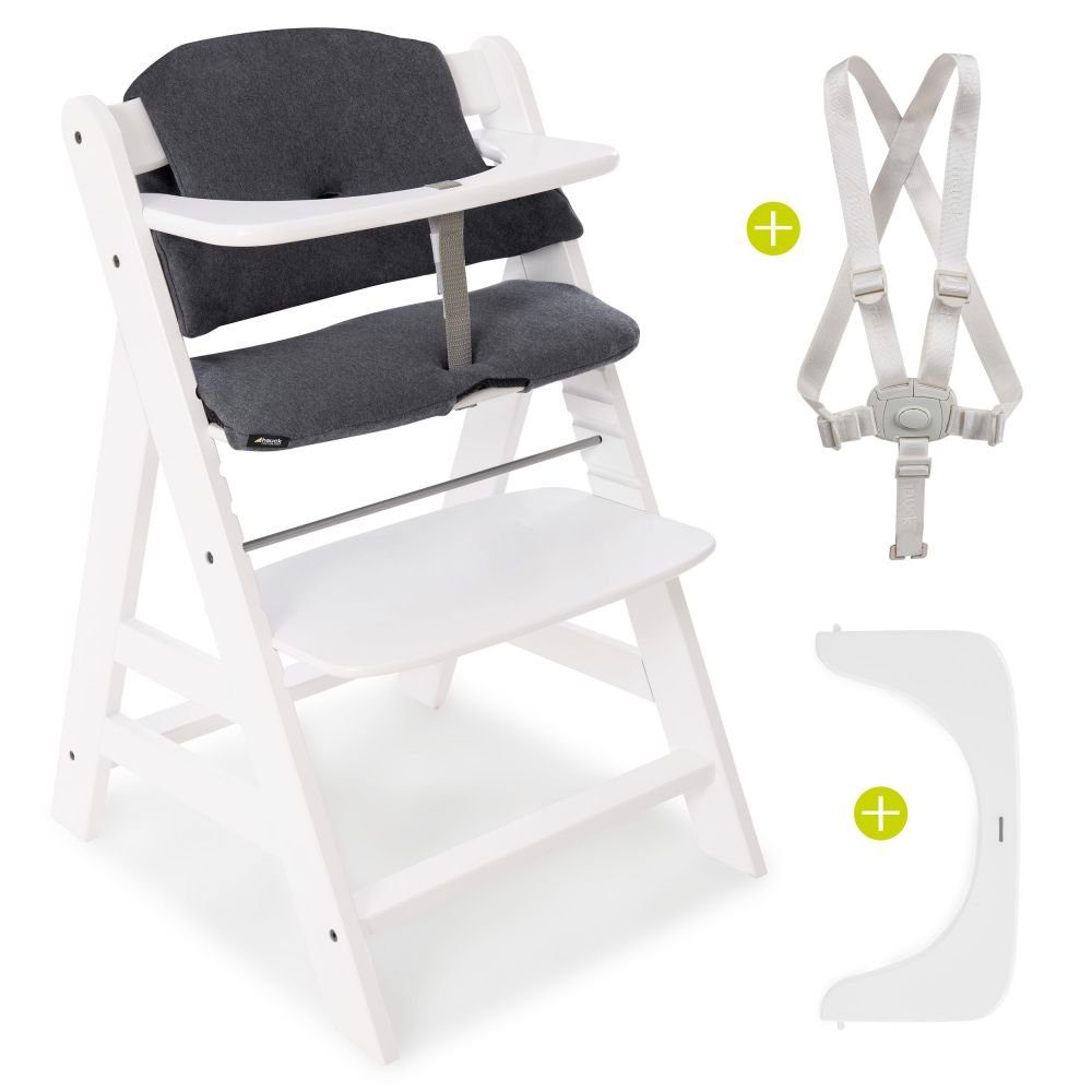 Hauck Hochstuhl Alpha Plus White, Mitwachsender Holz Kinderhochstuhl mit Sitzauflage höhenverstellbar