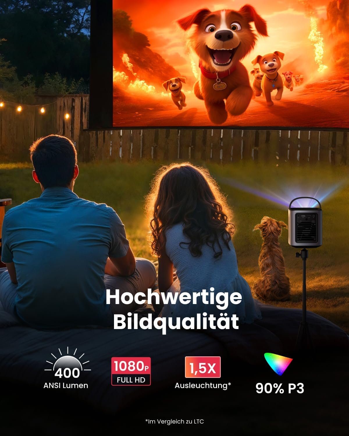 Nebula Anker Mars 3 Air Mini mit Google TV, Smart, WLAN Portabler Projektor (400 lm, 1080p px, mit Dolby Digital, 2*8W, 150-Zoll Bild, Integrierter Akku, 2,5 Stunden)